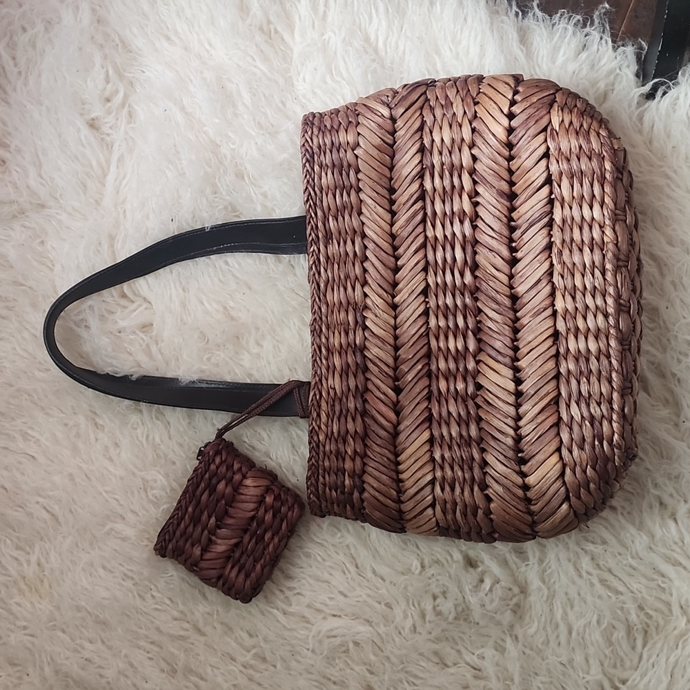 SUN N SAND Natural Wicker Woven Tote with Pouch Set - Picture 7 of 12
